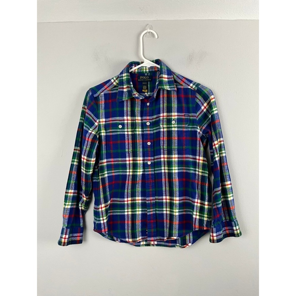 Polo Ralph Lauren Kids Plaid Flannel Button Down Size 10 Long Sleeve Blue